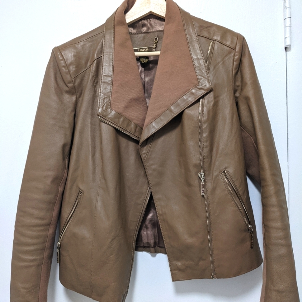 Iman Original leather jacket in coffee, size small